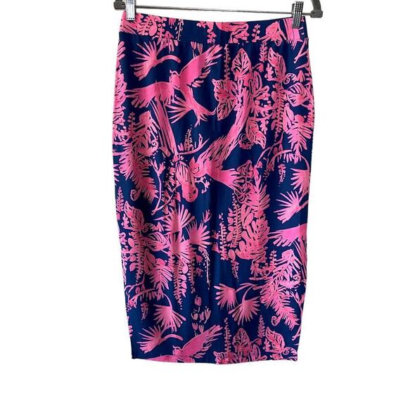 Lilly Pulitzer Kemi Night Caw Indigo & Pink Floral MIDI Skirt Size Small‎ NWT - Picture 4 of 10